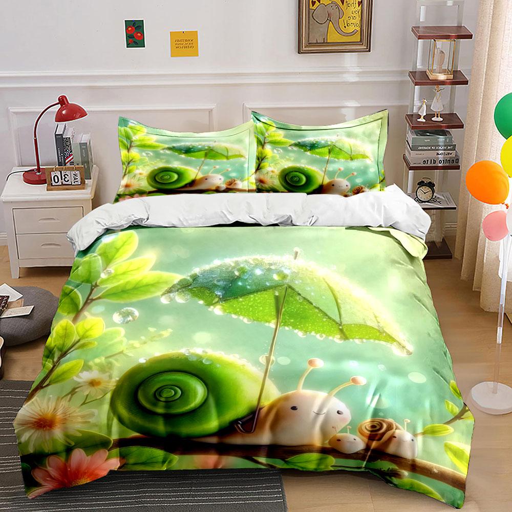 "Snail Family Nature Decor Set" Bedding Set with 1 Duvet Cover 2 Pillowcases Single Double King Queen, Gift