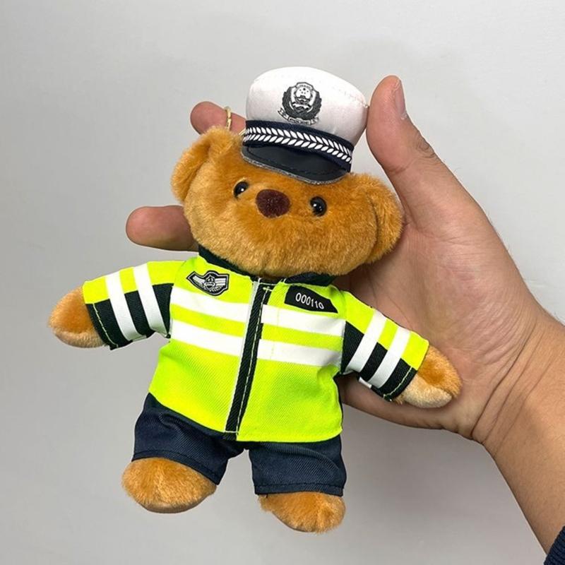 Plush Bear Charm Keychain Lovely Animal Police Backpack Handbag Charm Pendant