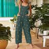 Women's Floral-print Casual Loose Retro Drawstring Cotton And Linen One-piece Pants
