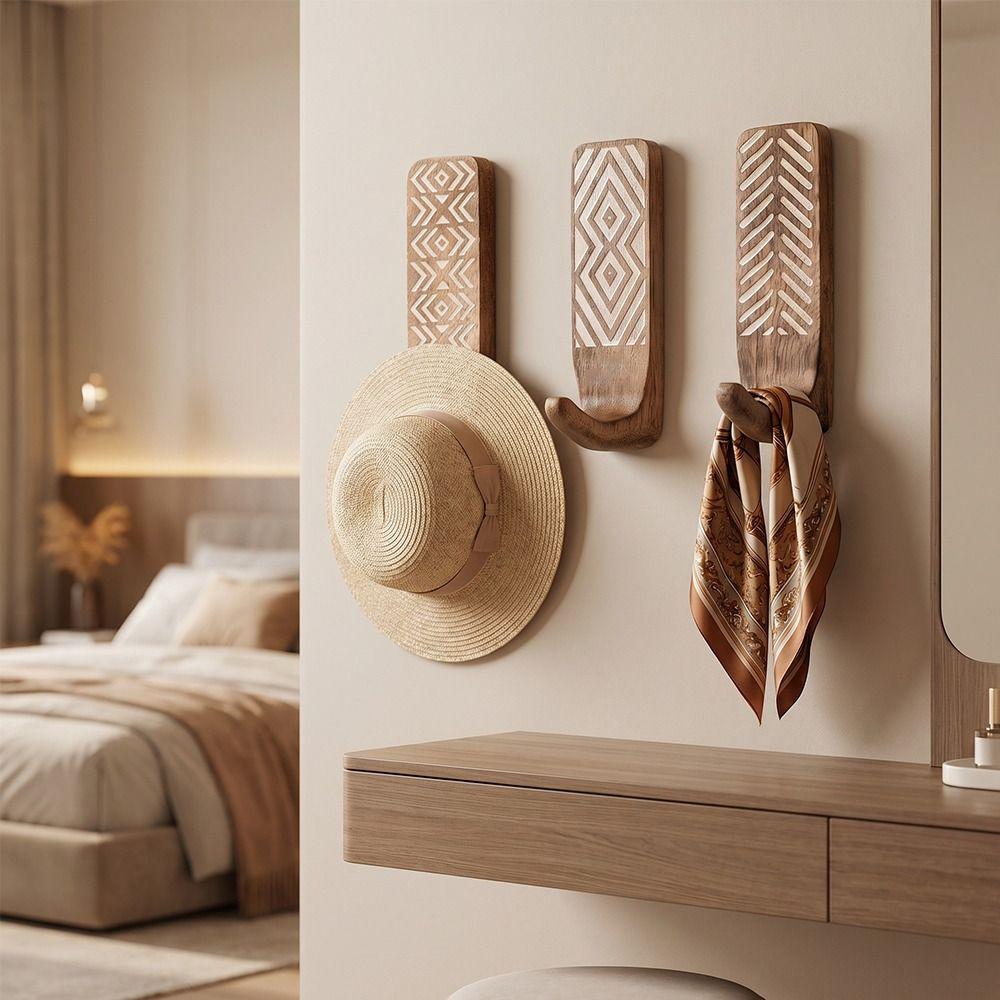 3pcs Wooden Wooden Wall Hooks Space Saving Home Organizer Heavy Duty Wall Hanging Hanger Porch