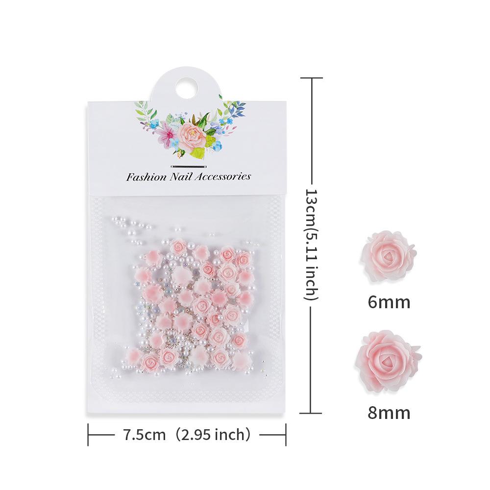 3 Packs 30 Gradient Carved Rose Nail Accessories, Dragon Sand, Gemstones, Rose Flowers with Steel Beads and Pearls, Nail Accessories