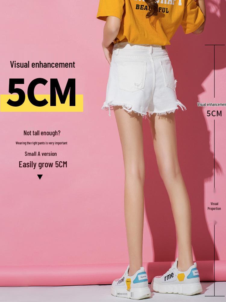 Women's 2021 Summer Ripped Denim A-Line Shorts - Wide Leg, Slimming, Loose Fit, Trendy Hot Pants