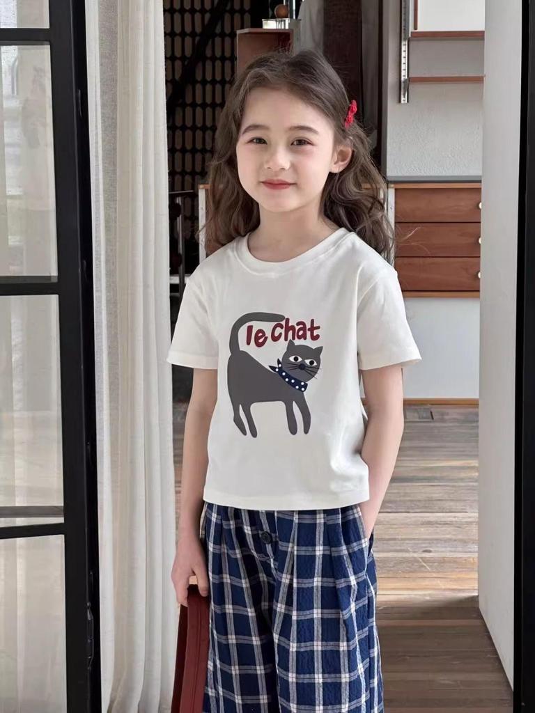 Girls' Cute Cartoon Top & Plaid Pants Set - Summer 2026 Edition