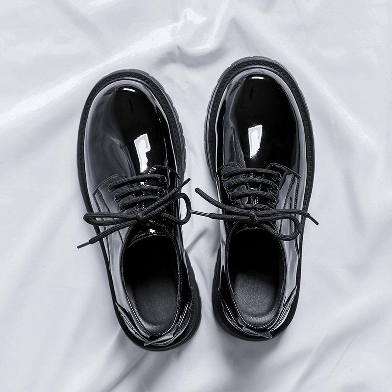 Spring And Autumn Small Leather Shoes Men'S Hong Kong Style Japanese Bright Black Youth Platform British Style Shoes 65225-R
