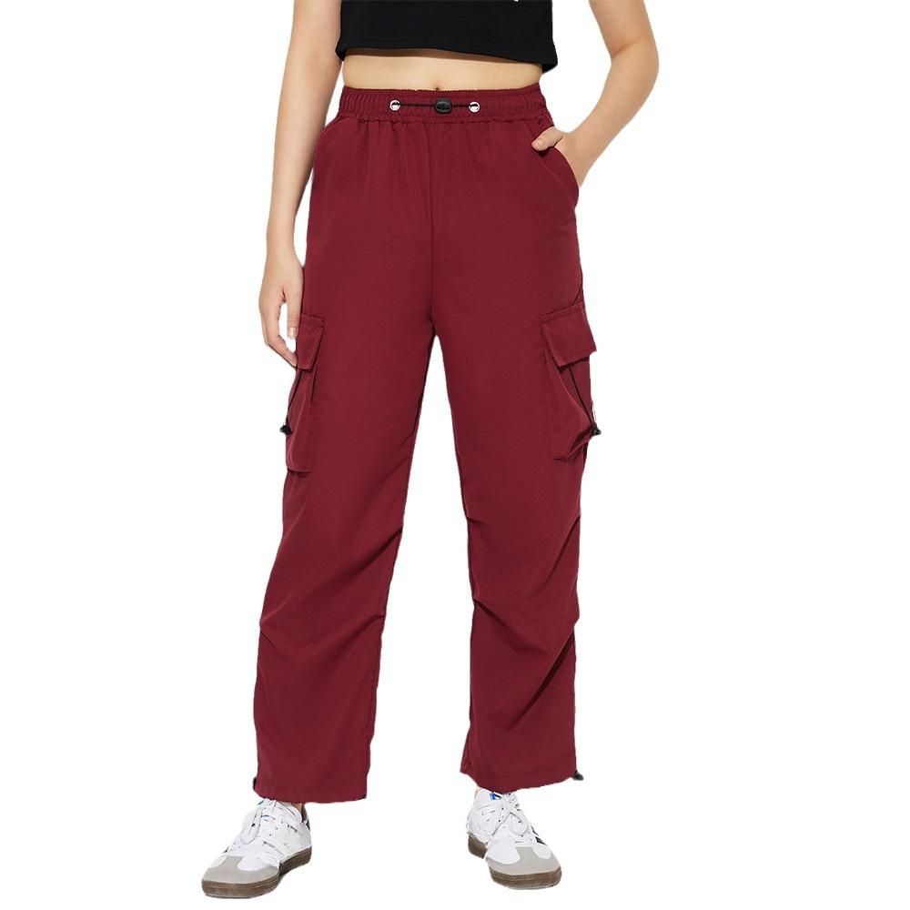 Dámské elastické pracovní kalhoty s vysokým pasem, volnočasové, jednobarevné, široké nohavice