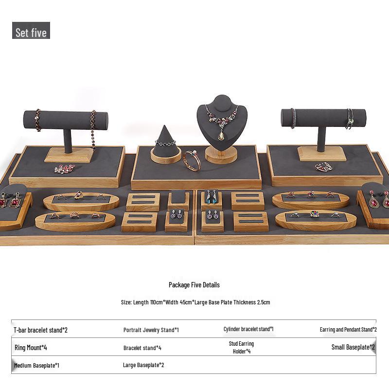 Solid Wood Jewelry Display Stand for Earrings, Rings, and Necklaces with Jade Tray