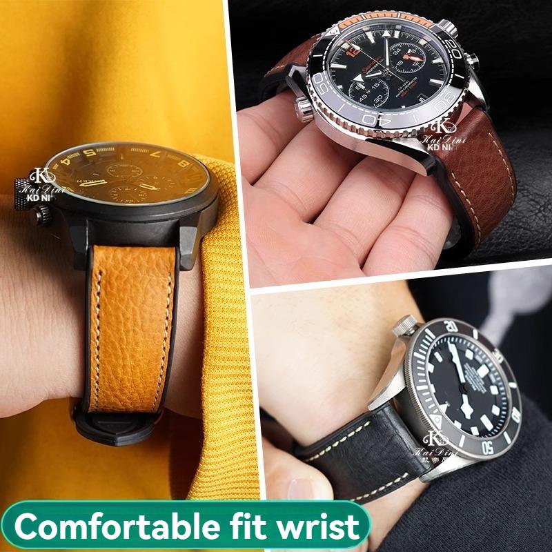 Italy Genuine Leather Skin Watchband For Any Brand Watch Soft Waterproof Rubber Bottom Strap Men Bracelet 19mm 20mm 21 22mm 23mm