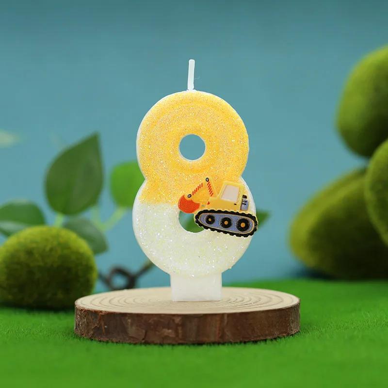 Niedlich Mode Kreativ Ingenieurfahrzeug Bagger Zahl Geburtstagstorte Kerze Geschenk Dekoration Handgemachte Geburtstagskerze Jungenparty