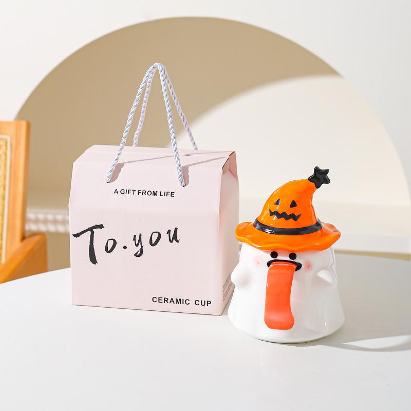 Zábavný hrnek duch s víčkem hrnek Halloweenský dárek keramický hrnek pro pár dobrý vzhled kancelářský hrnek na kávu