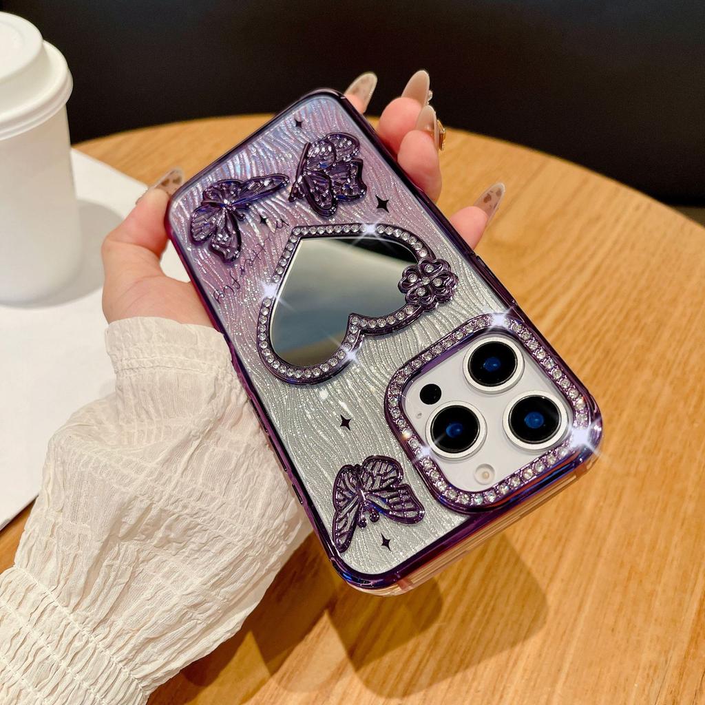 Sparkling Diamond Love Mirror for IPhone 16 Promax Phone Case for Apple 15 Water Ripple Gradient Soft Case