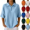Casual Womens Knit Short Sleeve Polo Shirt Button Front Relaxed Fit Everyday Wear