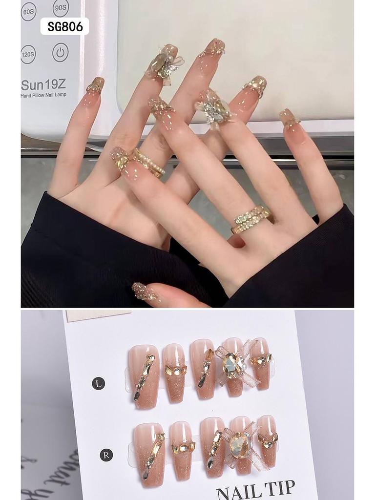 2025 New Style Rich Girl Medium-Length High-End Wearable Nail Stickers & Tips for Brides