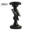 Resin Crow Candle Holder Halloween Candlestick Decoration, Gothic Raven Skull Holder, Pillar Stand Spooky Taper for Tabletop Home Decor Matte Black
