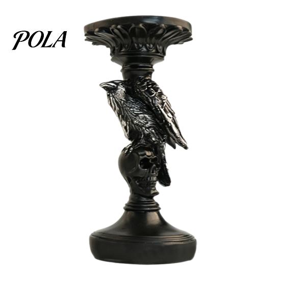 Resin Crow Candle Holder Halloween Candlestick Decoration, Gothic Raven Skull Holder, Pillar Stand Spooky Taper for Tabletop Home Decor Matte Black