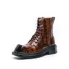 Herren Retro Punk Stiefel mit dicker Sohle und Plateau Coole Elevator Boots Schwarz Braun Motorradstiefel Hohe Stiefel