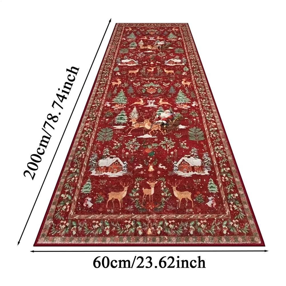 Christmas Runner Rug Non-Slip Winter Holiday Festive Floor Mat Soft Christmas Tree Santa Claus Carpet for Indoor Bedroom Dining