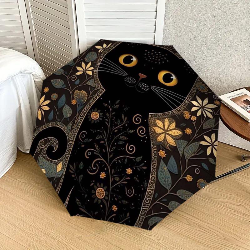 1pc Floral Cat Silhouette Umbrella with Plastic Handle,Suitable for All Seasons Home Travel Outdoor UmbrellaDD115