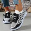 Fashion Women's Fashion Strip Plaid Knitted Sneakers Soft Sole Breathable Mesh Running Shoes for Women Lightweight Slip On Tennis Shoes