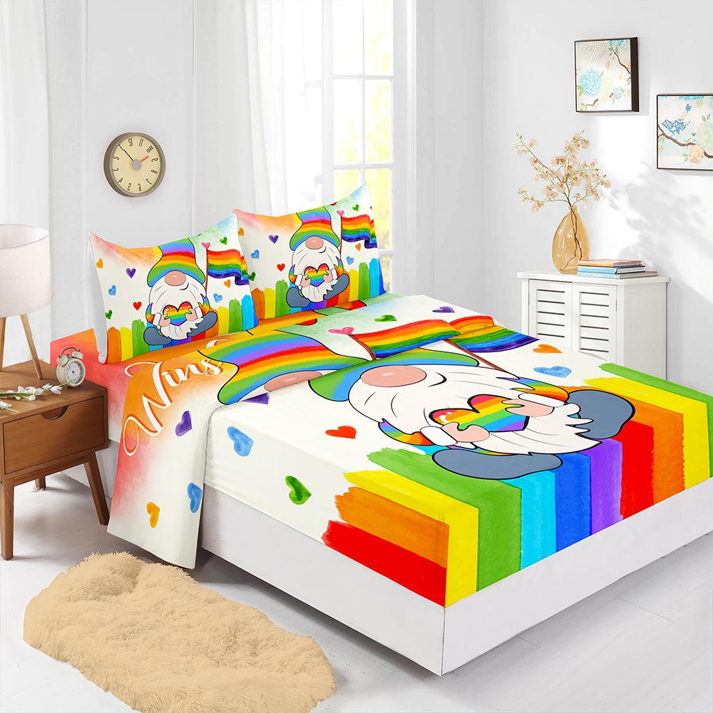Rainbow Gradual Change Color Four-Piece Mattress Digital Printing Mattress Protective Cover Bedding