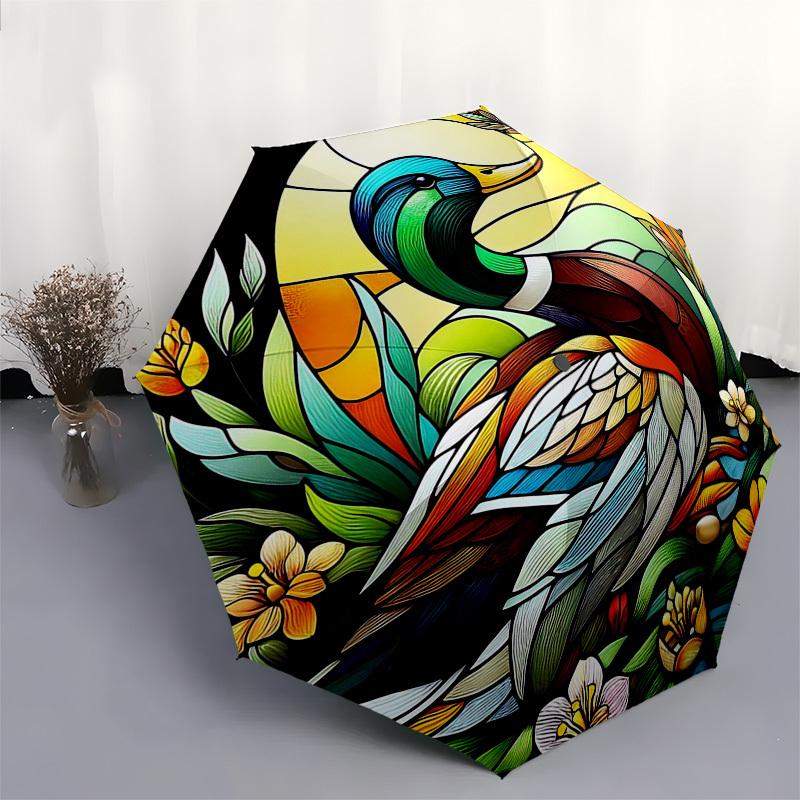 1pc Stained Glass Duck Design Automatic Opening Folding Umbrella with 8-Bone Iron Frame - Perfect for Outdoor Use, Festive Gifts, Travel, Daily Use, a