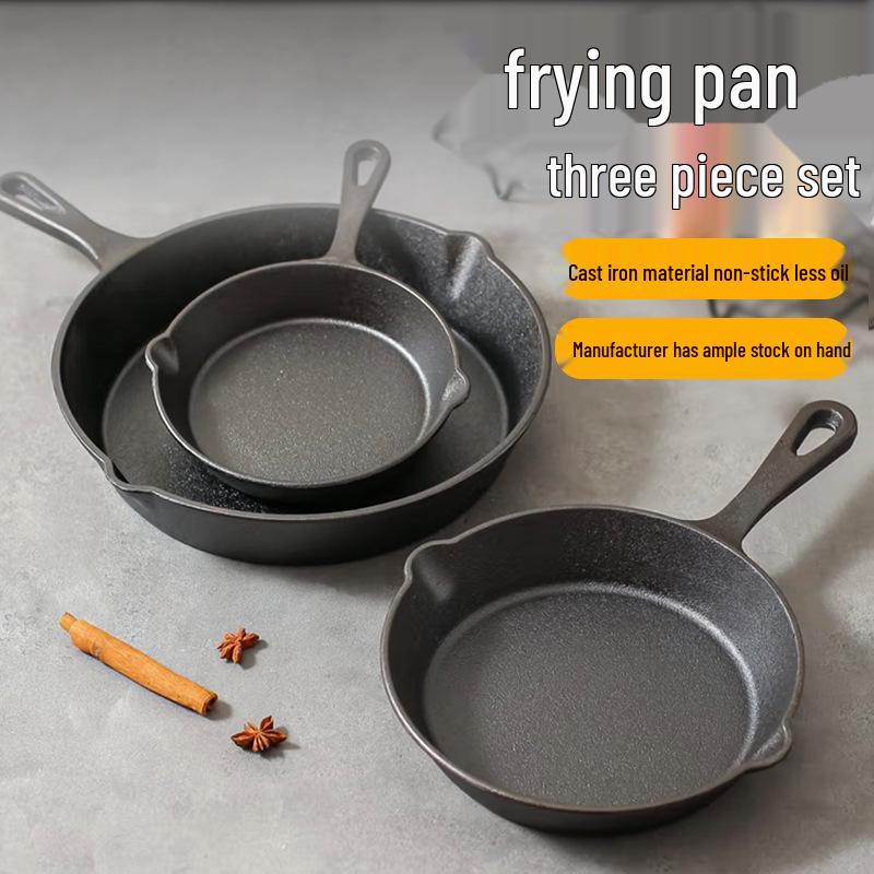 

Thickened Cast Iron Flat Bottom Non-Stick Pan Set - 3 Piece Cookware for Steaks Non-Coating Non-Stick Pan