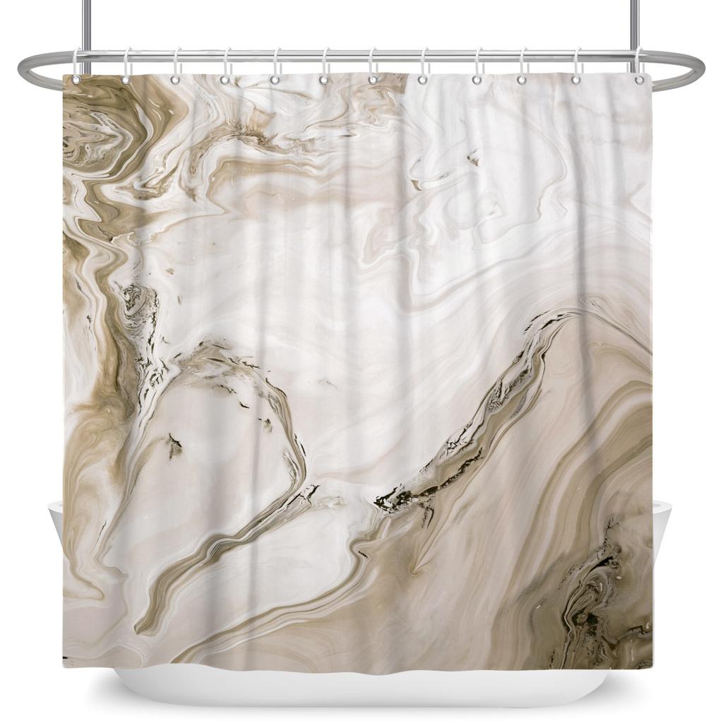 Gradient Marble Texture Shower Curtain Waterproof Bath Curtains For Bathroom Decor Multiple Color Options Polyester With Hooks