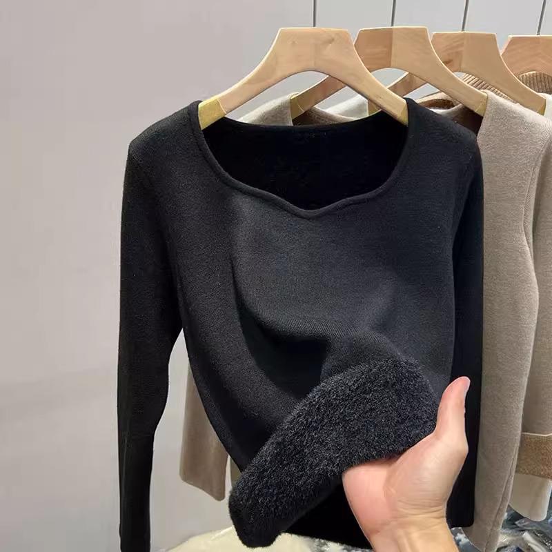 Women's Warm Fleece-Lined Square Neck Base Layer Top for Autumn/Spring/Summer