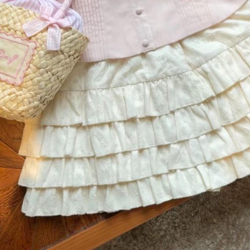 

Модный летний комплект рубашки с оборками и пузырями для девочек 2024 с бантом Skirt,12