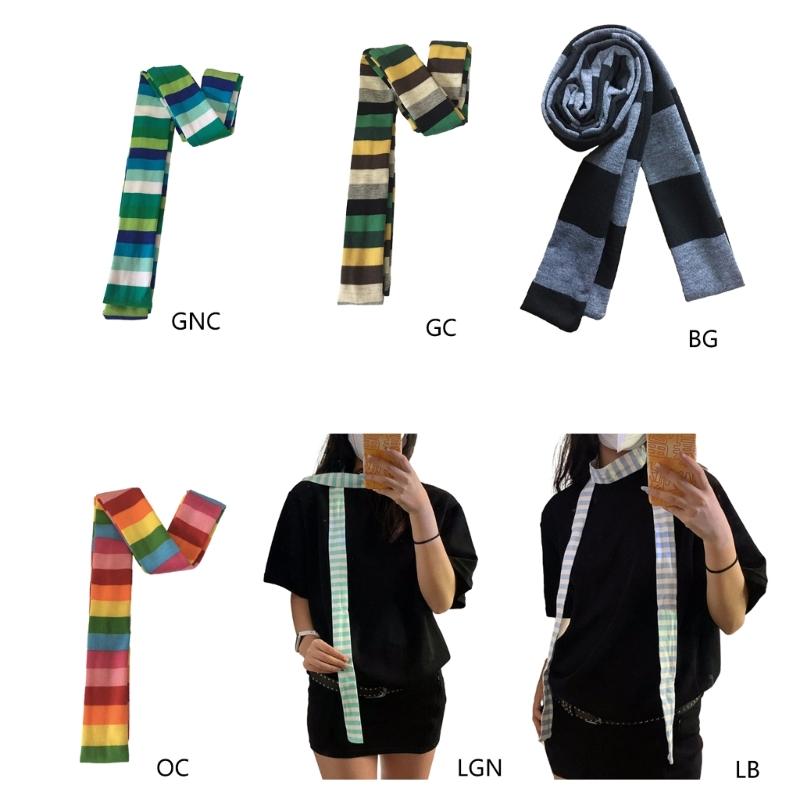Harajuku Y2K Punk Long Scarf Rainbow Striped Skinny Neckerchief for All Ages
