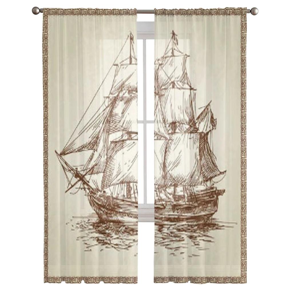 Sailing Ship Tulle Sheer Window Curtains For Living Room The Bedroom Modern Chiffon Voile Organza Curtains Decor Drapes
