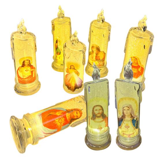 1/6Pcs LED Flameless Prayer Candles Flickering Fake Candle Jesus Devotional Prayer Candle Light Religious Tea Lights Decoration