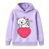 Kids Boys Girls Pullover Hoodie, Cute White Cat Blowing Kiss Print Warm Casual Hooded Sweatshirt for Daily Wear Gift for Cat Lovers, Soft