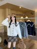 2026 Autumn Women's Plus Size Sweet Color Block Knit Top with Doll Collar and Long Sleeves
