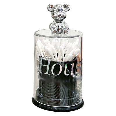 Cute Bear Toothpick Holder Crystal Clear Cotton Swab Container Storage Box Canister Jar with Lid