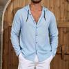 Chemise à Capuche Homme Manches Longues Boutonnée Texture Lin avec Boutons en Bois & Cordon de Serrage - Haut Léger d'Été Décontracté