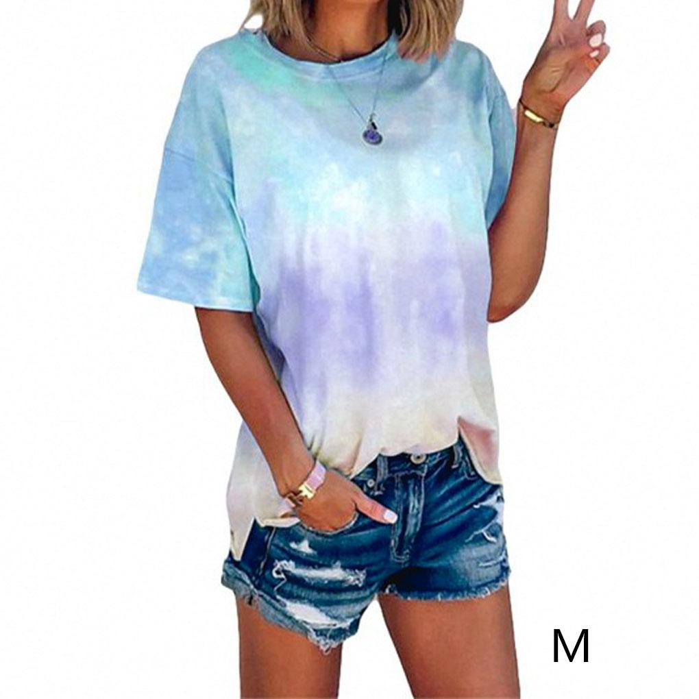 Nlife Women Short Sleeve Crew Neck Tie Dyed Shirt