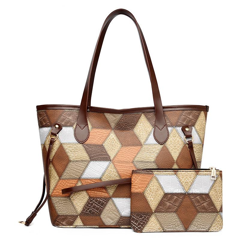Contrasting color plaid splicing shoulder handbag