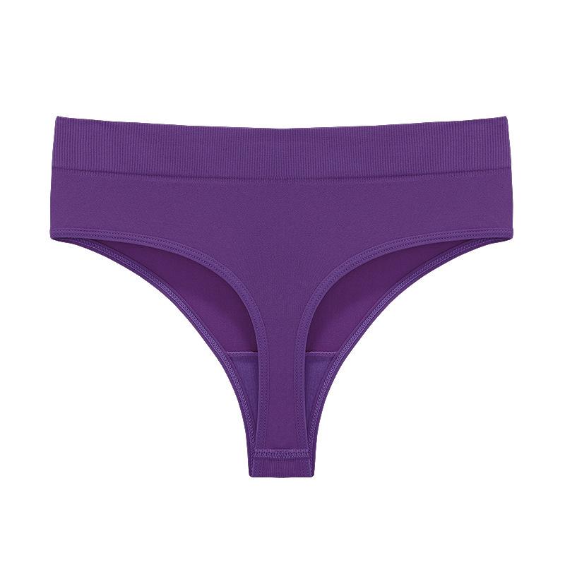Seamless Ribbed Mid-Waist Cotton Thong (M-3XL)