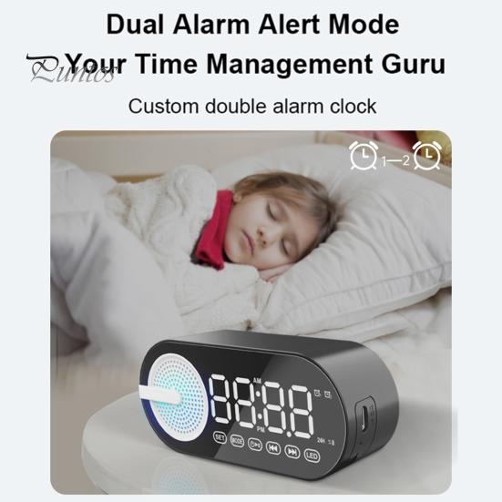 Trådløs Bluetooth-kompatibel høyttaler liten vekkerklokke Energisparende modus LED-skjerm Trådløs musikkhøyttaler med doble alarmer