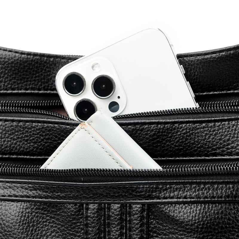 Кожаная сумка Женская сумка среднего возраста Сумка через плечо для матери чёрный — фото 18