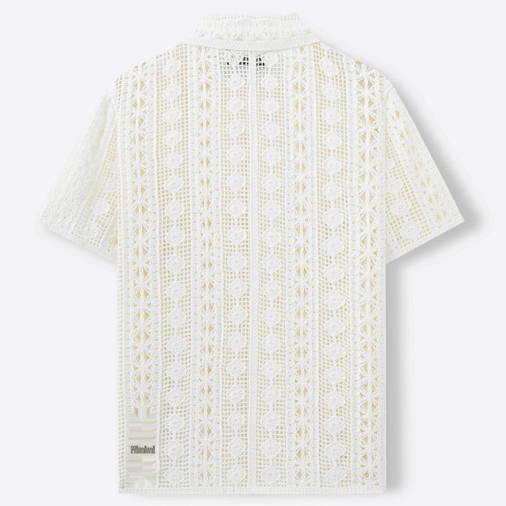 Men's European & American Style Crochet Hollow Knit Short Sleeve Cardigan Polo Shirt SY0070