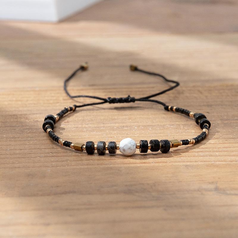 Bohemian colored rice bead bracelet women's ins wind niche faceted stone adjustable hand rope jewelry tide