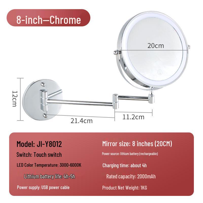 Настенное двухстороннее светодиодное зеркало для макияжа с увеличением для ванных комнат 8 inch 3X