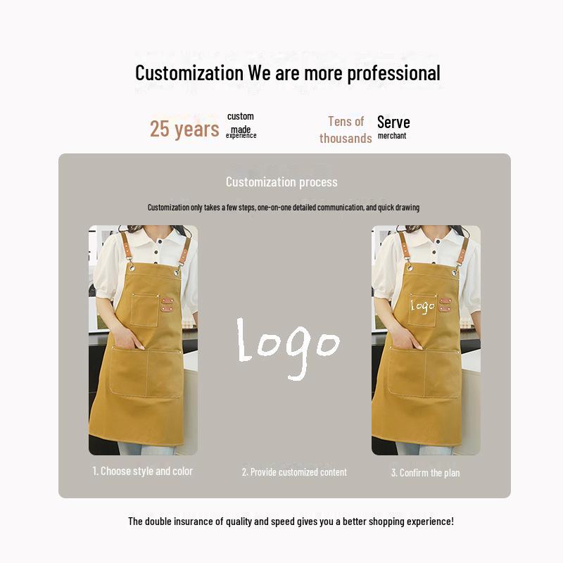 Double-Strap Canvas Apron for Kitchen, Housework, Gardening, or Milk Tea Shop Tasks