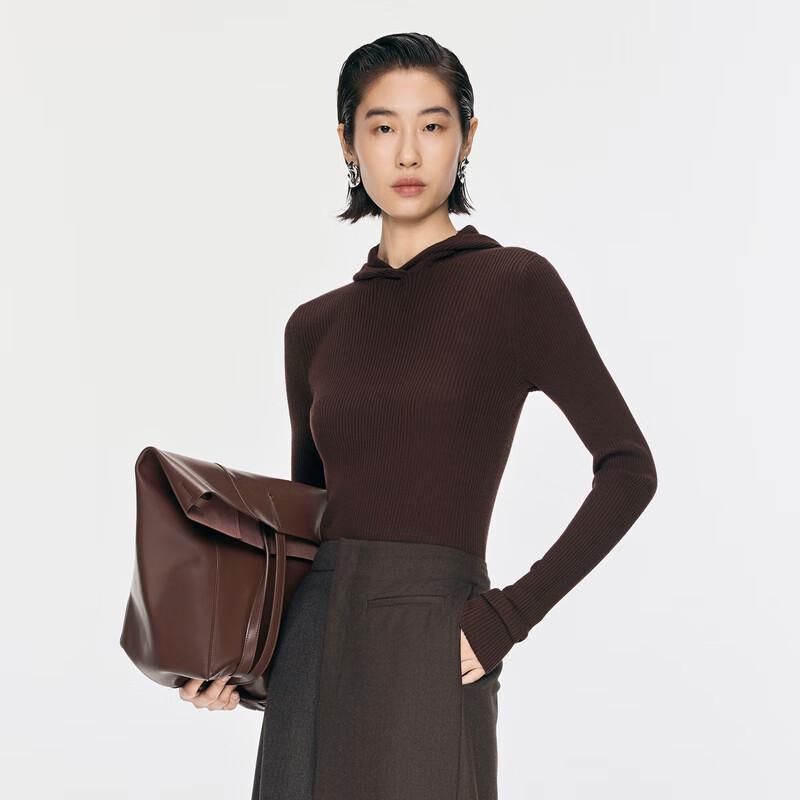 JNBY 2024 Winter Slim Fit Hooded 100% Wool Knit Sweater