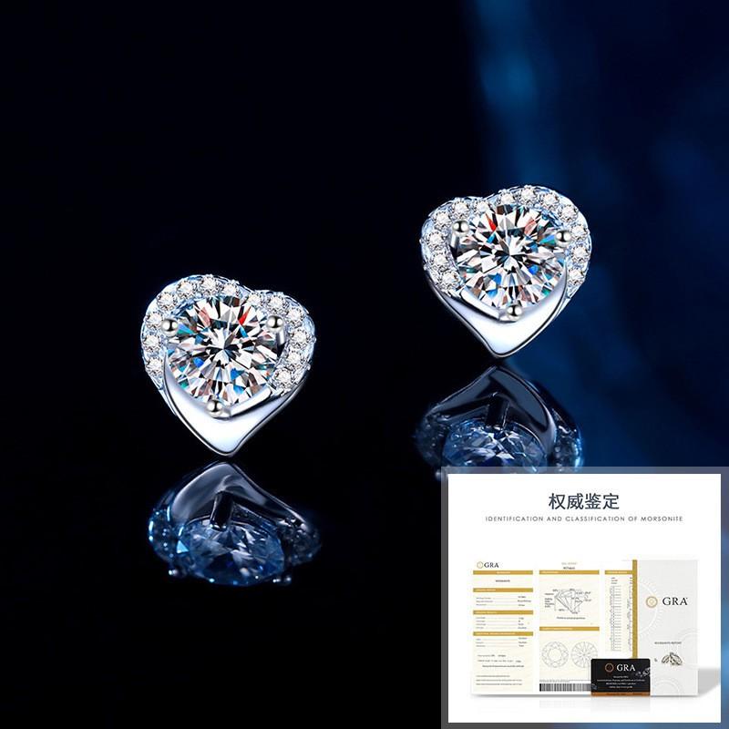 Heart Shape Stud Earrings Women 5.25mm Moissanite Sterling Fashion Minimalist Daily Wear Jewelry