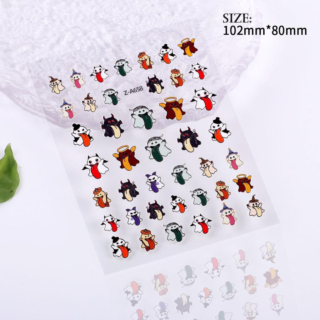5D Geprägter Nail Art Sticker Halloween Cartoon Spinnennetz Geist Kürbislaterne Nagel Klebeaufkleber