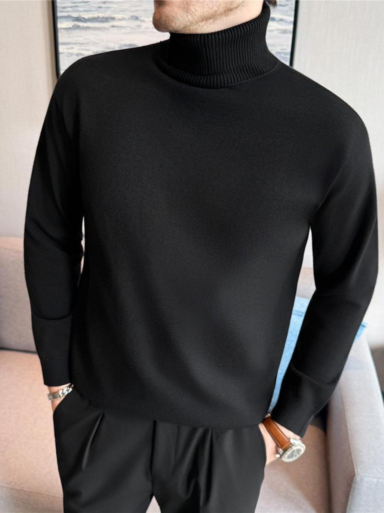 Men's High-Quality High-Neck Foldable Sweater - Autumn/Winter Basic Plain Knit