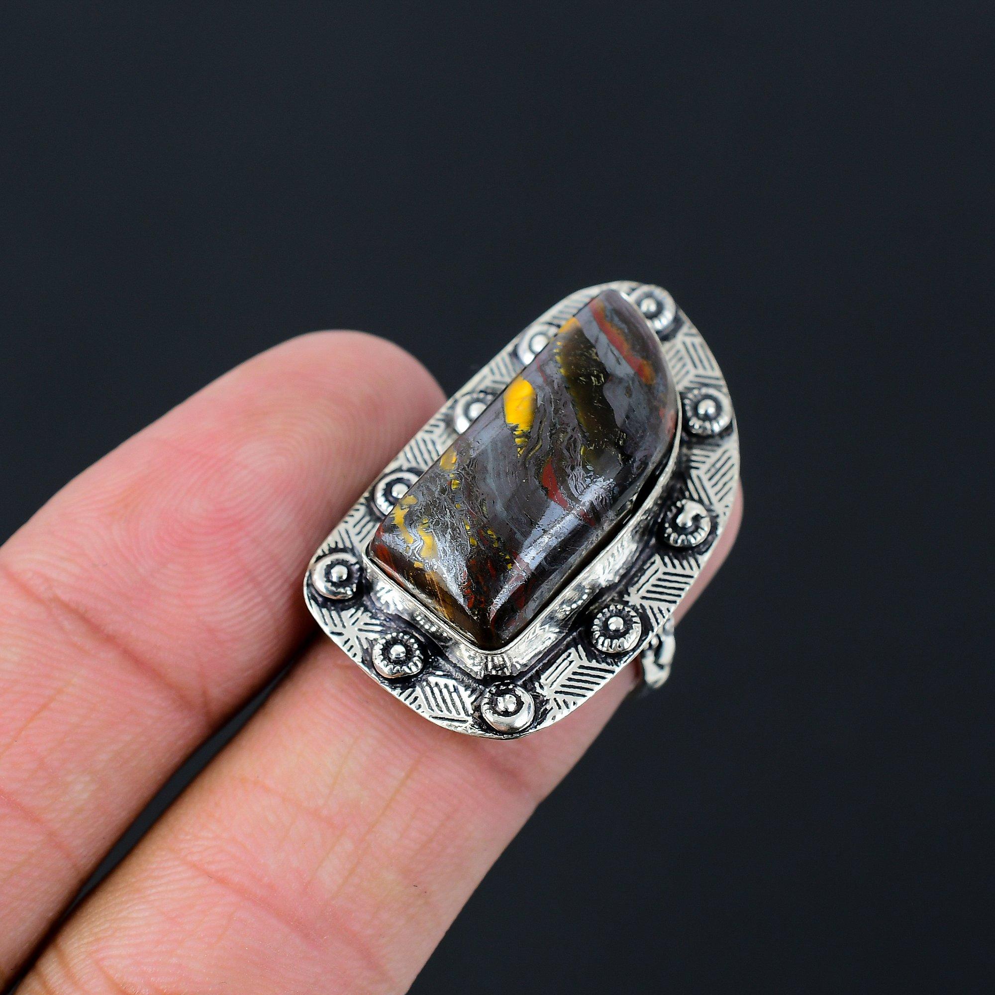 Natural Iron Iron Tiger Eye 925 Silver Stackable Ring Size 7.5 For Women 7.5