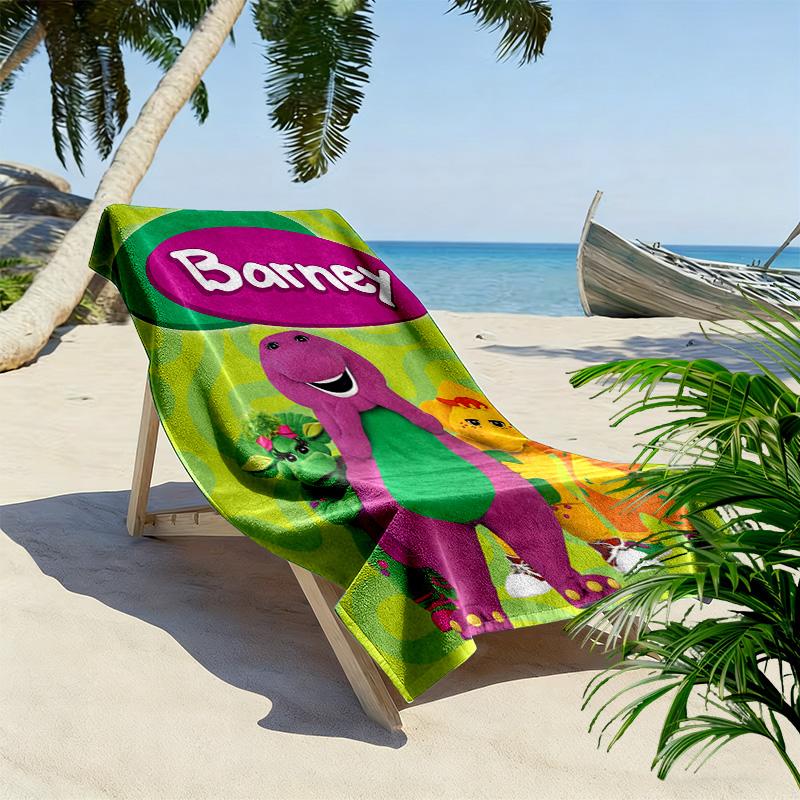 Barney Cartoon Print Beach Towel, Large Soft Quick Dry Towel for Beach Camping Swimming